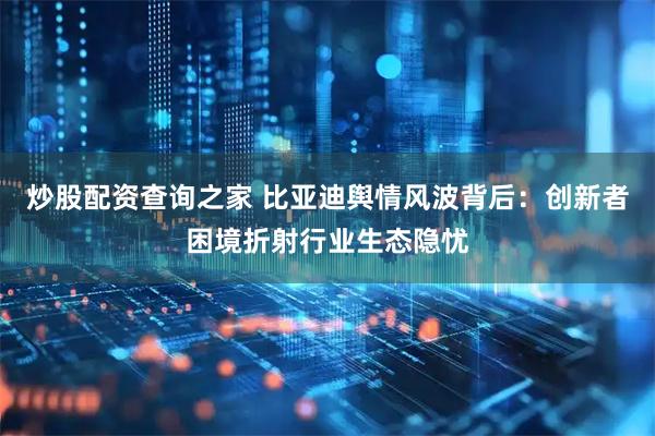 炒股配资查询之家 比亚迪舆情风波背后：创新者困境折射行业生态隐忧