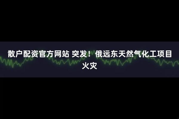 散户配资官方网站 突发！俄远东天然气化工项目火灾